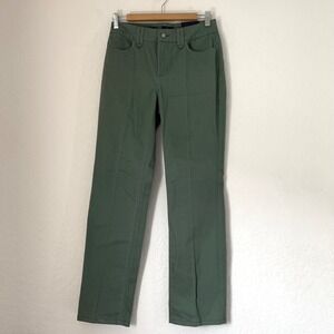 NYDJ Straight Leg Pants Women 2 Olive Green Lift Tuck Stretch Twill Utility Core